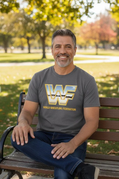 WWF Retro Gold Logo World Wrestling Federation Grey T-shirt