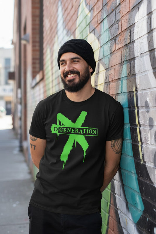 DX D-Generation X Green Splatter Logo Mens T-shirt