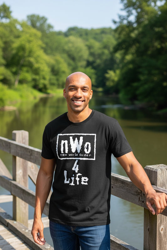 nWo 4 Life WCW White Logo Mens Black T-shirt