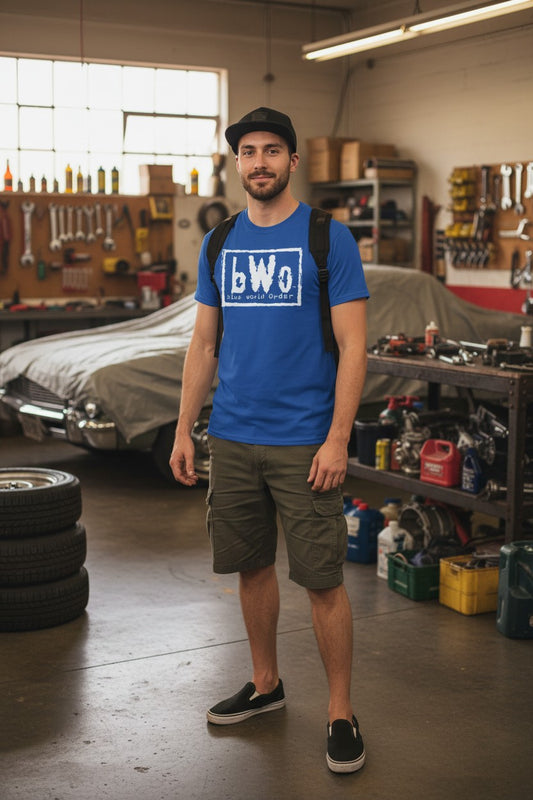 Blue World Order bWo Blue Meanie Big Stevie Cool ECW Mens T-shirt