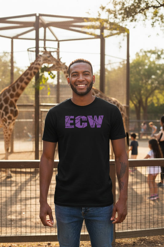 ECW Barbed Wire Purple Logo Mens Black T-shirt