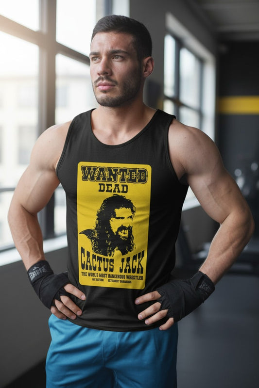 Cactus Jack Wanted Dead Mick Foley Sleeveless Mens Black T-shirt