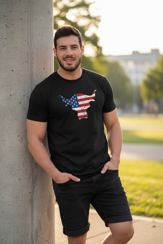 The Rock Team Bring It USA Bull Red White Blue Mens T-shirt