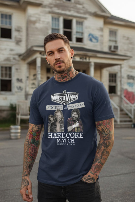 WrestleMania 22 Edge vs Mick Foley Hardcore Match Mens Blue T-shirt