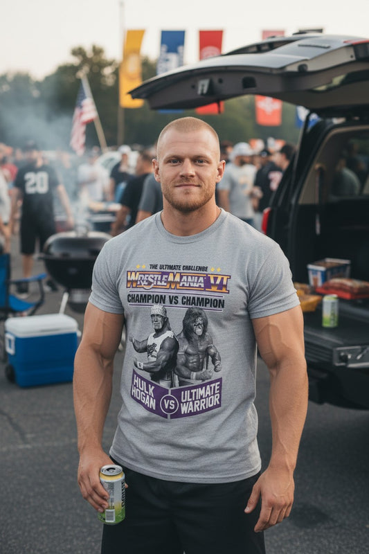 Wrestlemania 6 Hulk Hogan Ultimate Warrior Mens Gray T-shirt