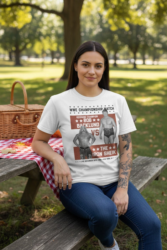 Bob Backlund vs Iron Sheik WWE Championship Mens White T-shirt