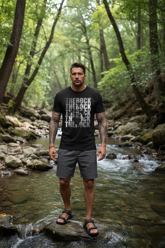 The Rock Repeat Mens Black T-shirt