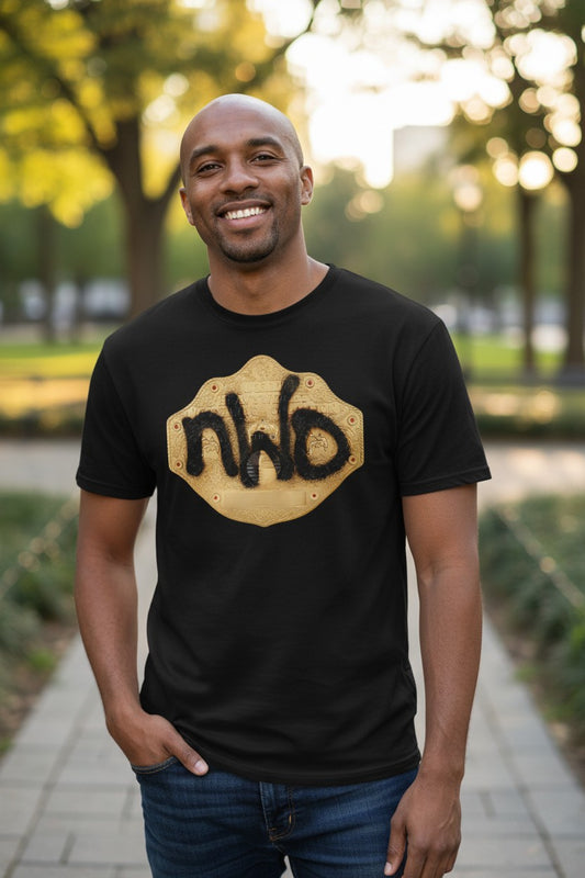 nWo New World Order Spray Paint Title Belt Black T-shirt
