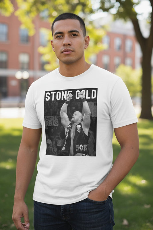 Stone Cold Steve Austin Arms Raised Mens White T-shirt
