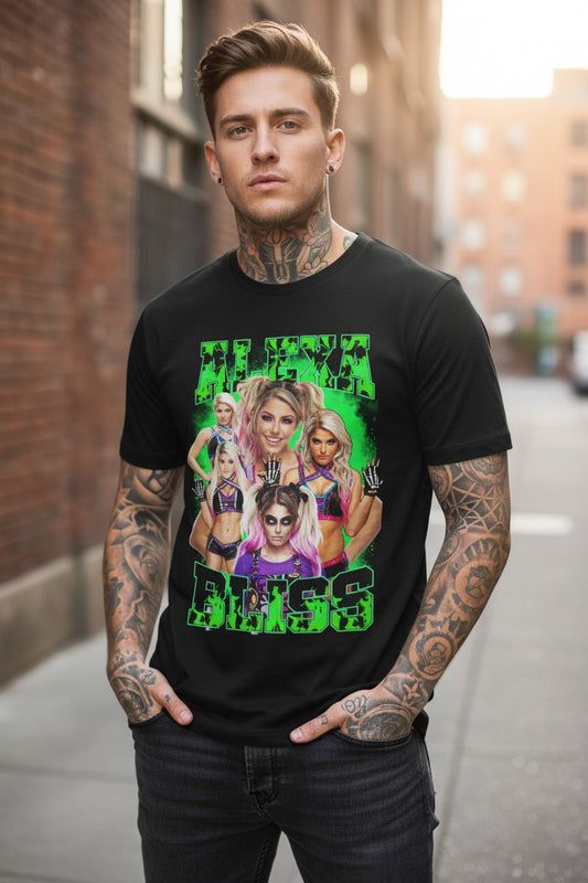 Alexa Bliss WWE 5 Faces Green Womens Superstar Black T-shirt