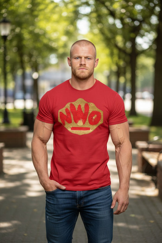 nWo New World Order Red Spray Paint Title Belt Black T-shirt