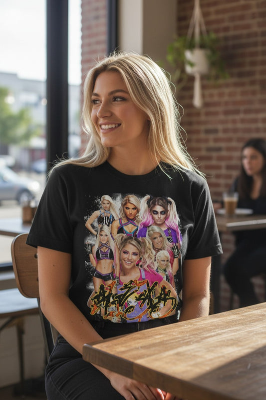 Alexa Bliss 7 Faces Signature WWE Womens Superstar Black T-shirt