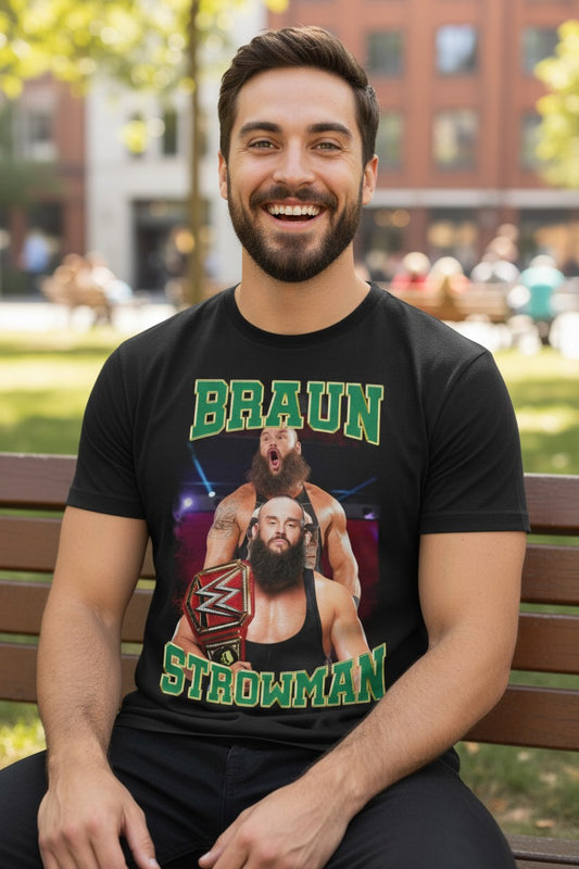 Braun Strowman Championship Belt Double Pose Black T-shirt