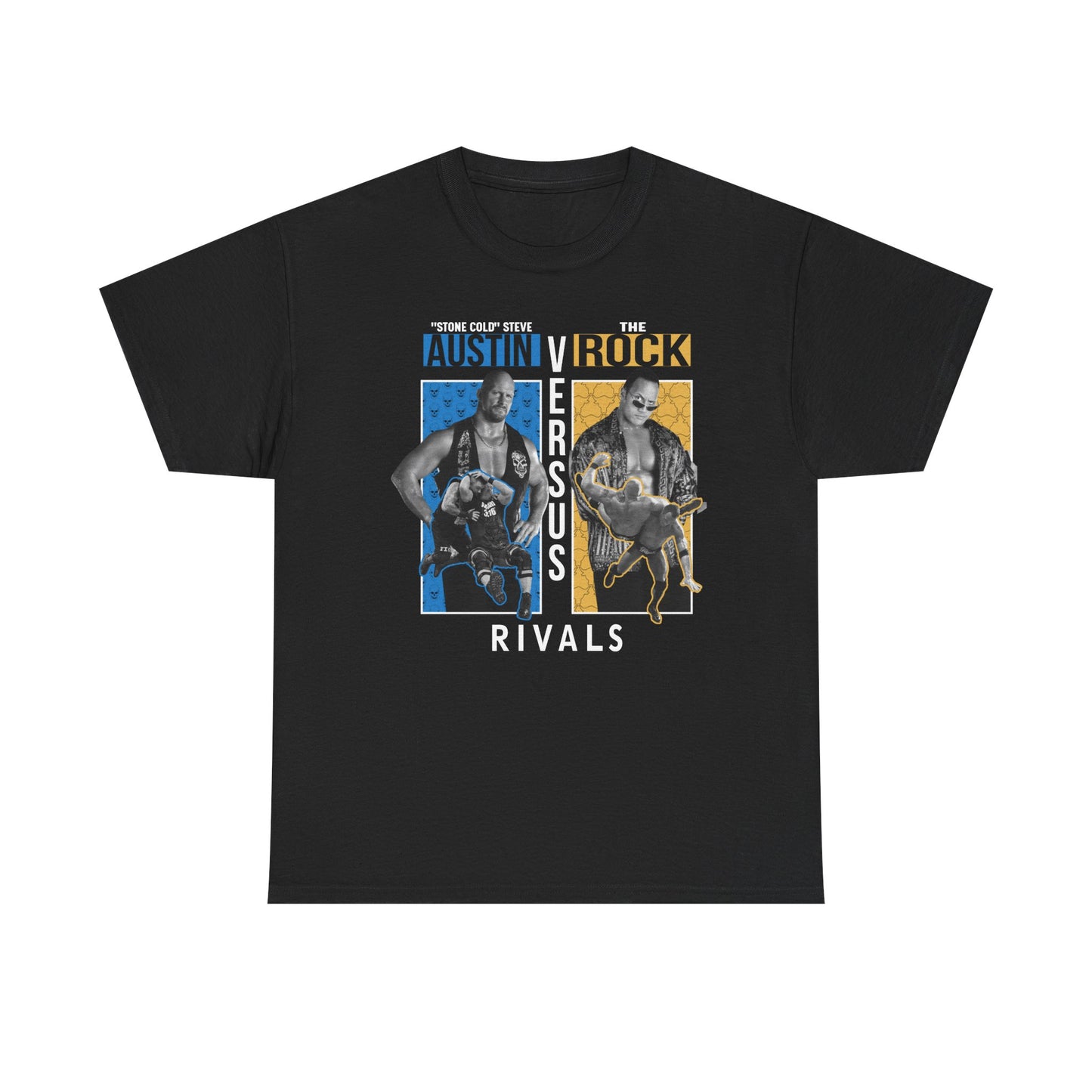 WWE Rivals Stone Cold Steve Austin vs The Rock Mens Black T-shirt