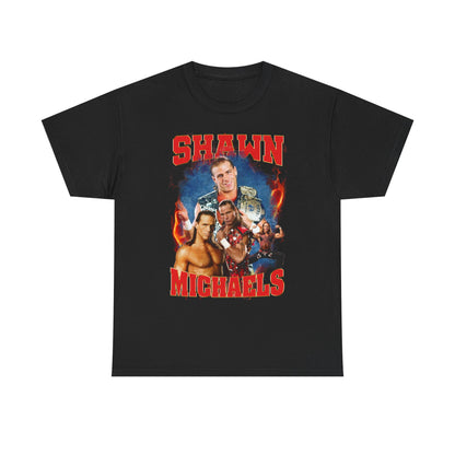 Shawn Michaels Red Name Four Pose Mens Black T-shirt