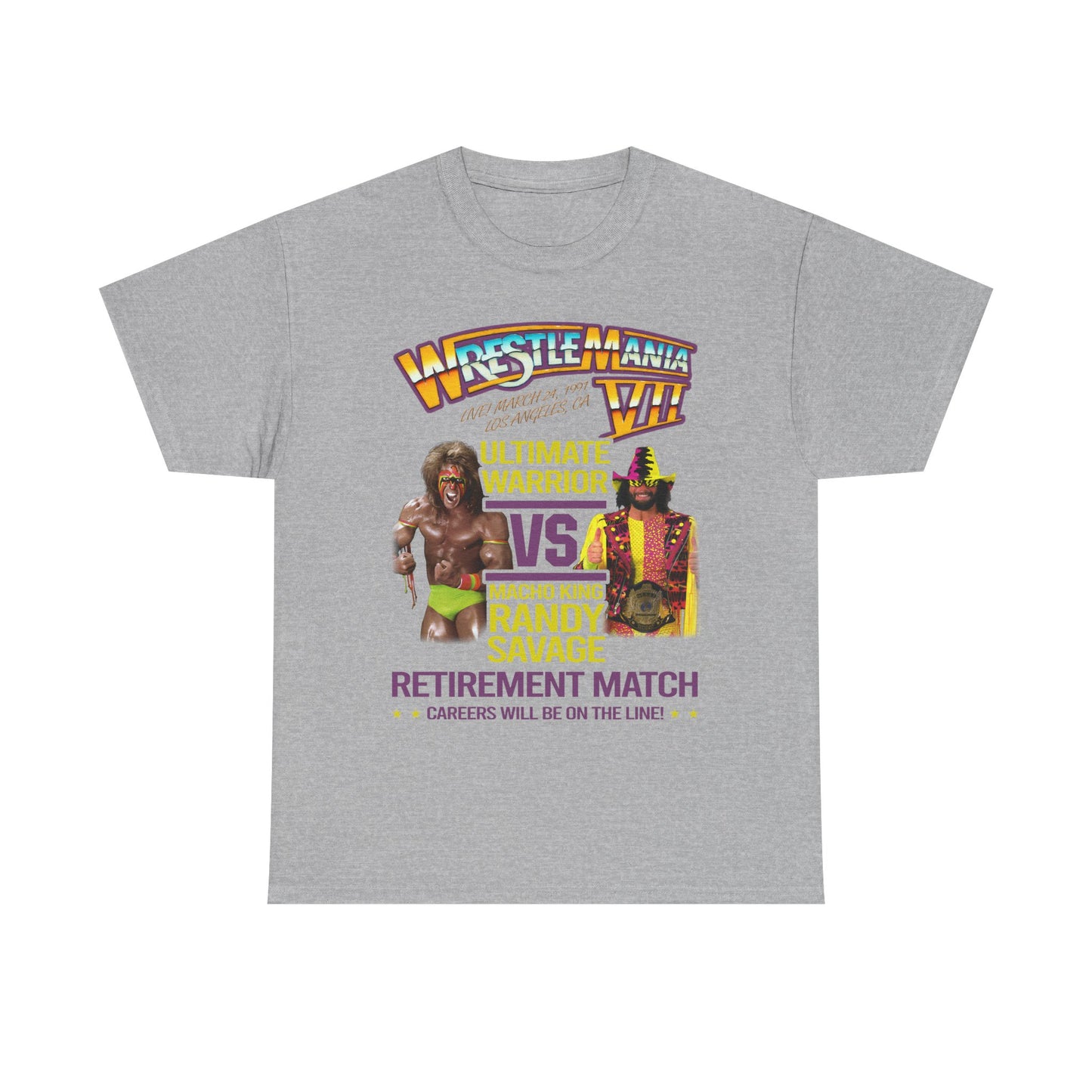 Wrestlemania 7 Ultimate Warrior vs Macho Man Randy Savage WWE Mens T-shirt