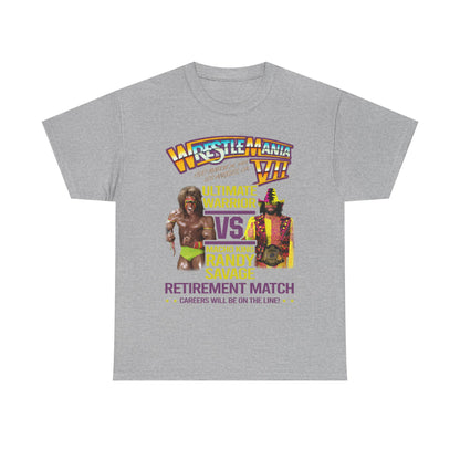 Wrestlemania 7 Ultimate Warrior vs Macho Man Randy Savage WWE Mens T-shirt