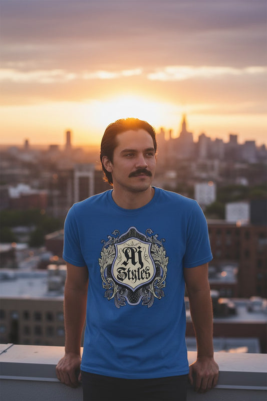 AJ Styles Crest WWE Mens Blue T-shirt