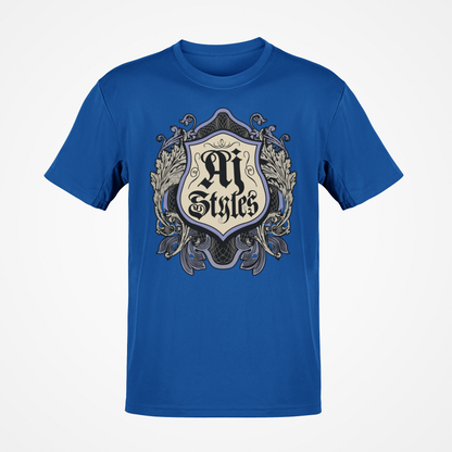 AJ Styles Crest WWE Mens Blue T-shirt