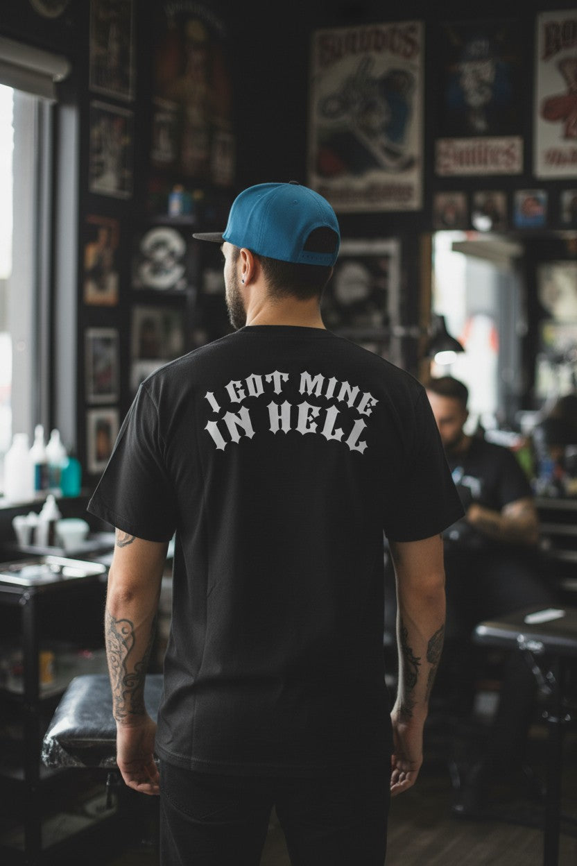 Undertaker Tattoo Shop Got Mine In Hell Mens Black T-shirt
