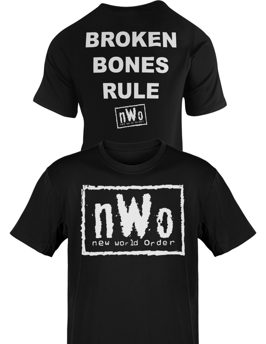 nWo Broken Bones Rule New World Order White Logo Mens T-shirt