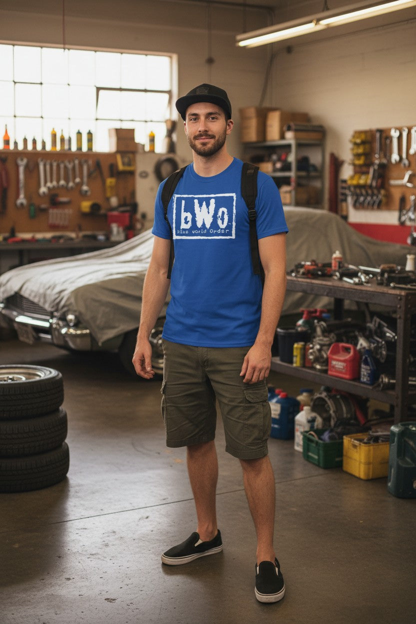 Blue World Order bWo Blue Meanie Big Stevie Cool ECW Mens T-shirt