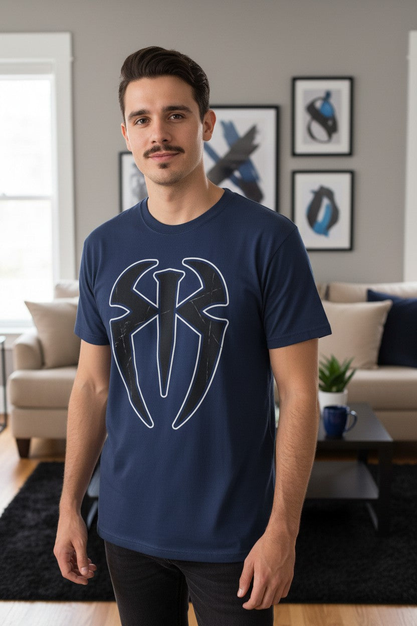 Roman Reigns Spider Logo WWE Mens Blue T-shirt