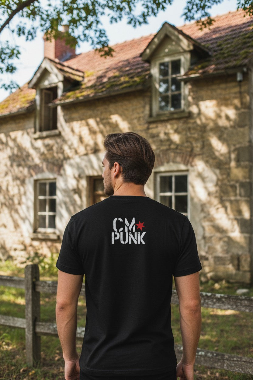 Return of CM Punk Red White Blue Logo Black T-shirt