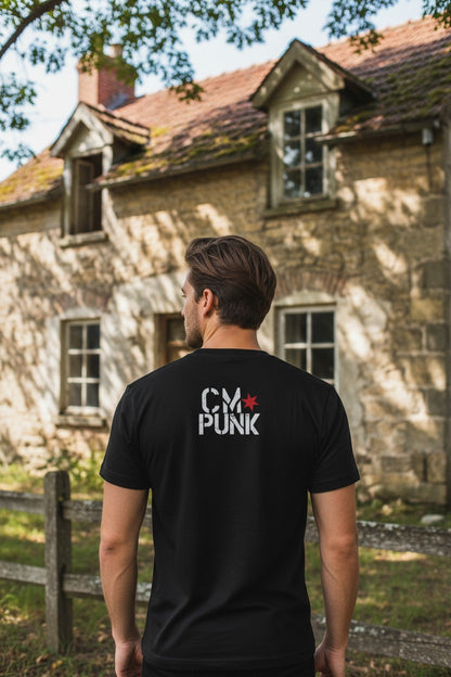 Return of CM Punk Red White Blue Logo Black T-shirt