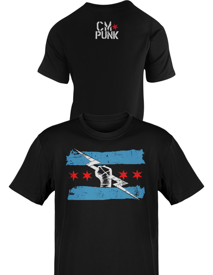 Return of CM Punk Red White Blue Logo Black T-shirt