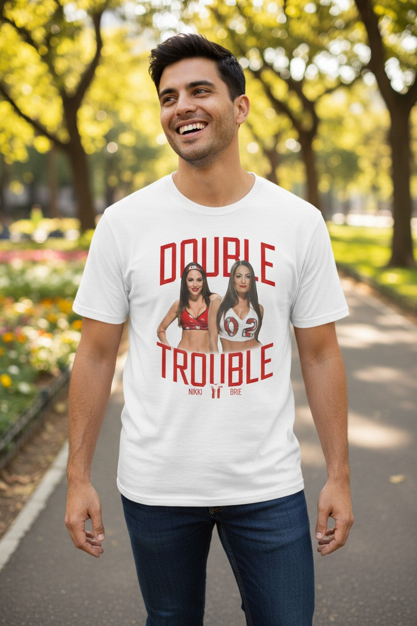 Nikki Brie Bella Twins Double Trouble White Adult T-Shirt
