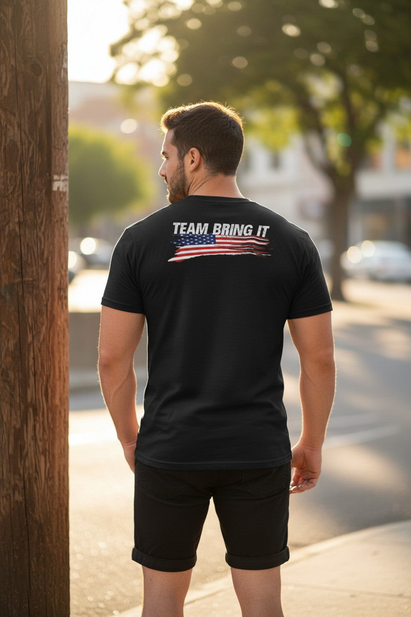 The Rock Team Bring It USA Bull Red White Blue Mens T-shirt