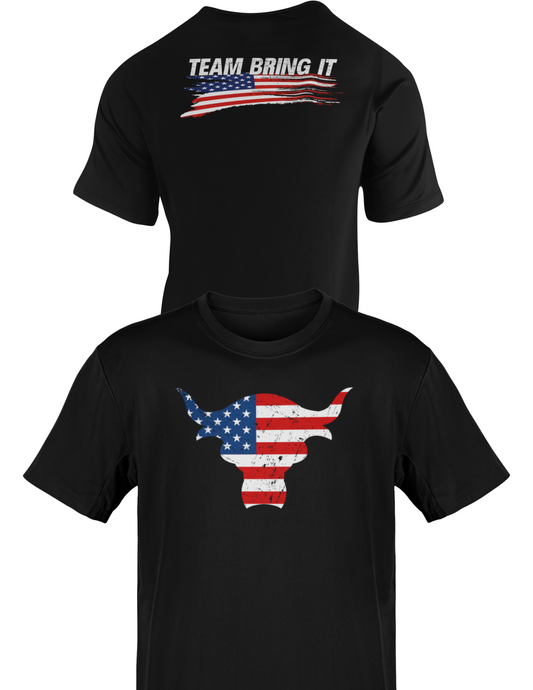 The Rock Team Bring It USA Bull Red White Blue Mens T-shirt