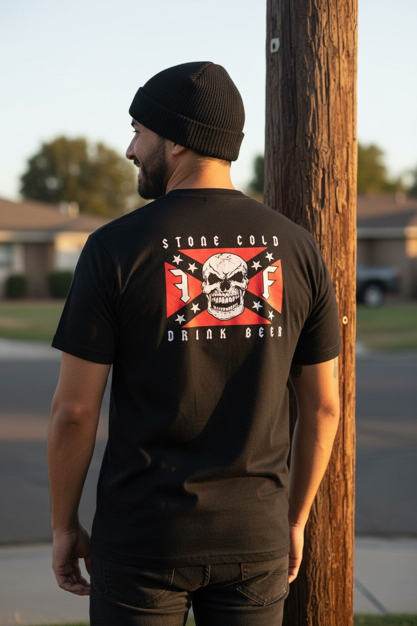 Stone Cold Steve Austin Drink Beer Skull Flag Black T-shirt