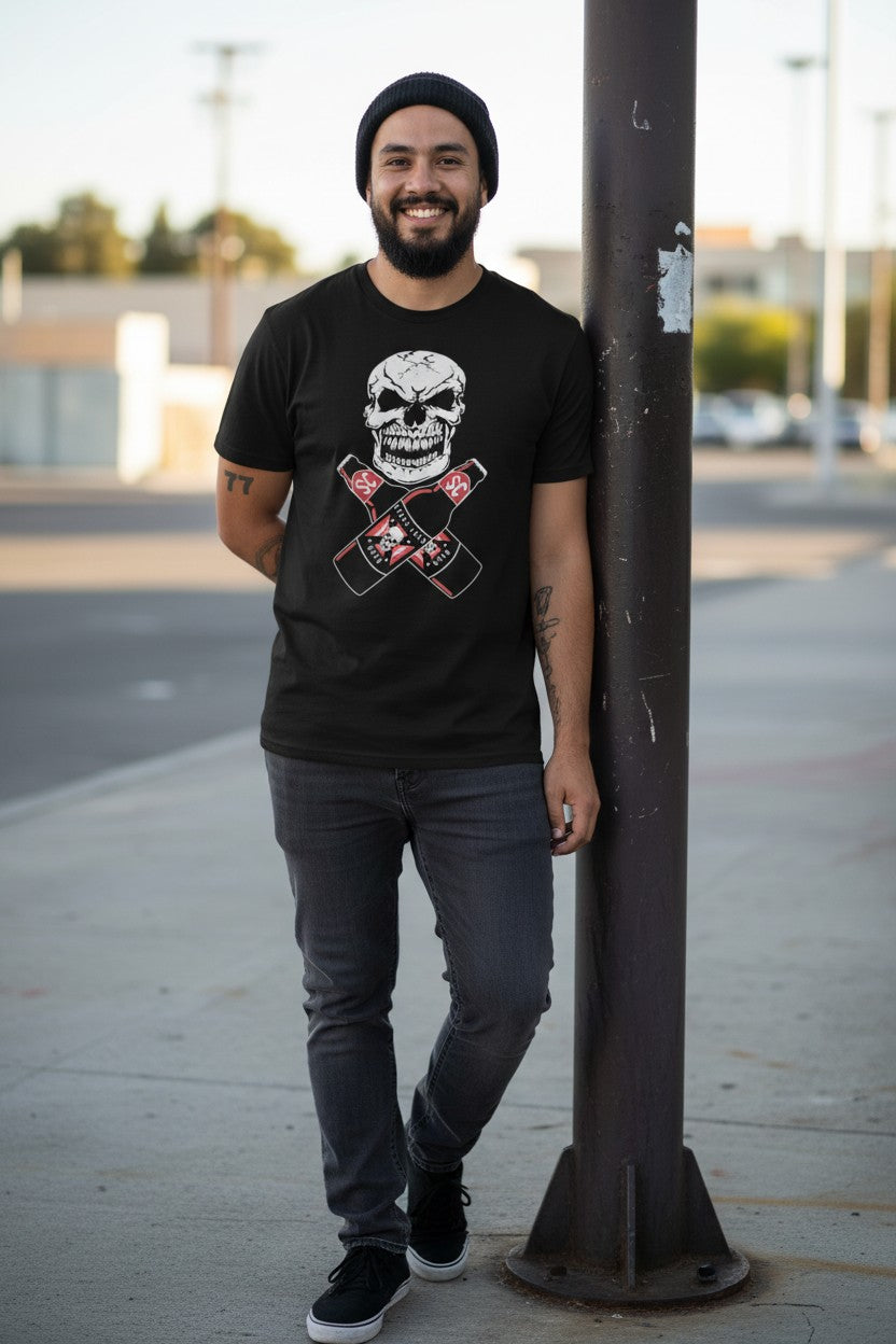 Stone Cold Steve Austin Drink Beer Skull Flag Black T-shirt
