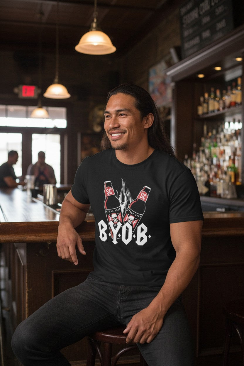 Stone Cold Steve Austin BYOB Beer Skull Mens Black T-shirt