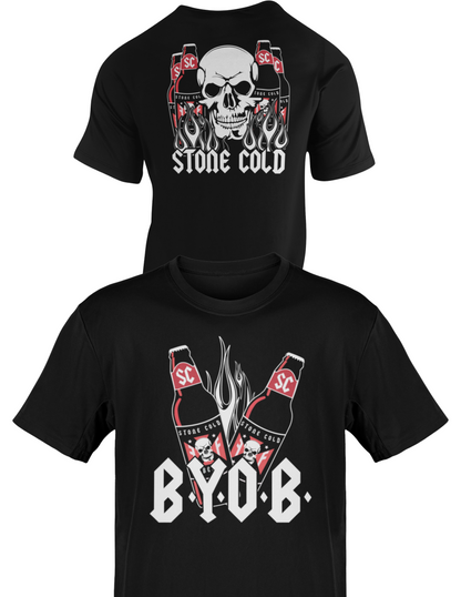Stone Cold Steve Austin BYOB Beer Skull Mens Black T-shirt