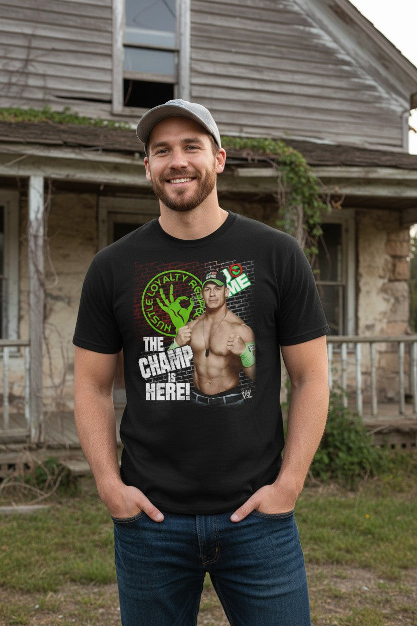 John Cena Champ Is Here Black Neon WWE Mens T-shirt