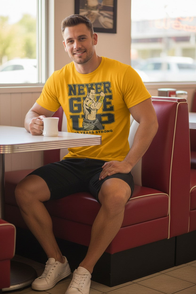 John Cena Ten Years Strong Mens Cotton Gold T-shirt