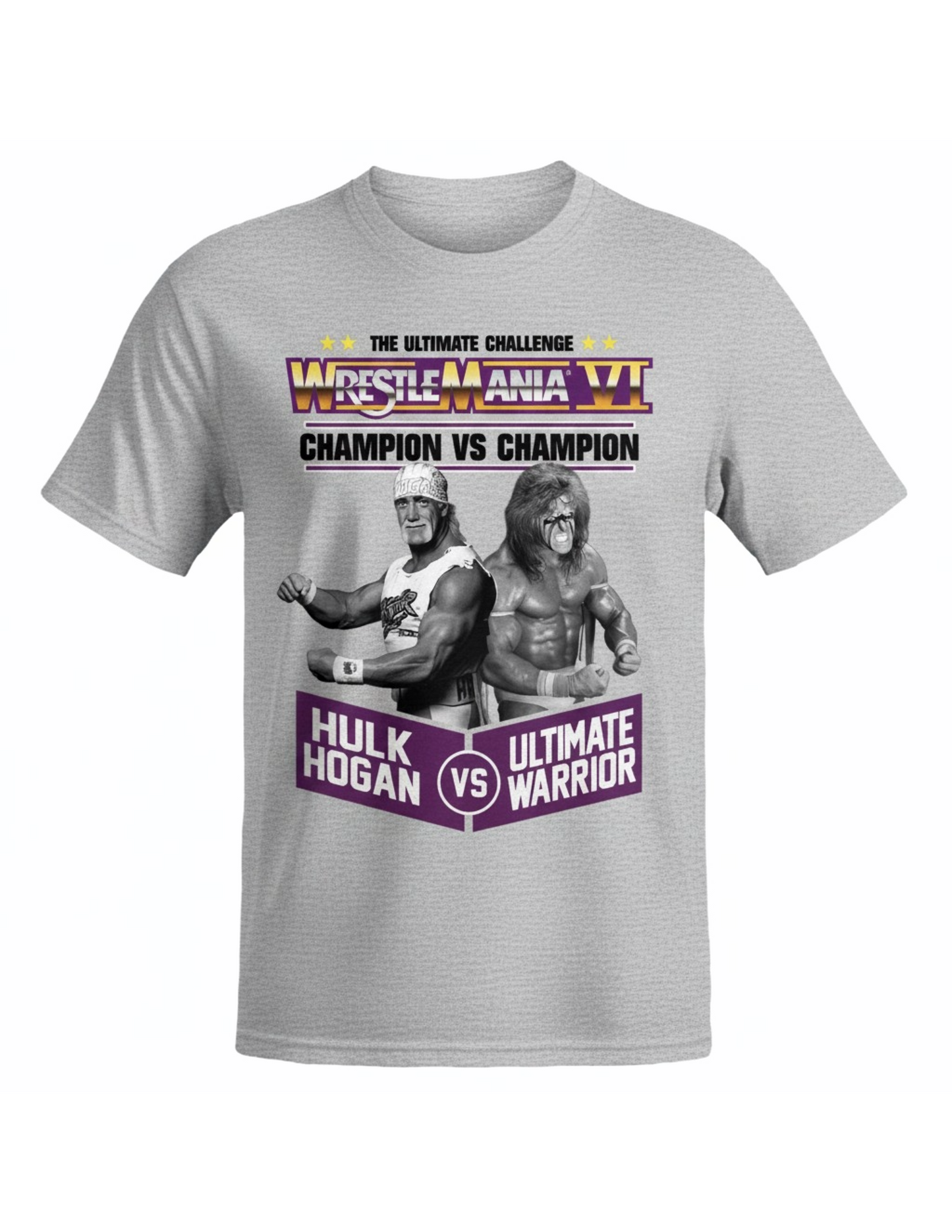 Wrestlemania 6 Hulk Hogan Ultimate Warrior Mens Gray T-shirt