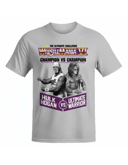 Wrestlemania 6 Hulk Hogan Ultimate Warrior Mens Gray T-shirt