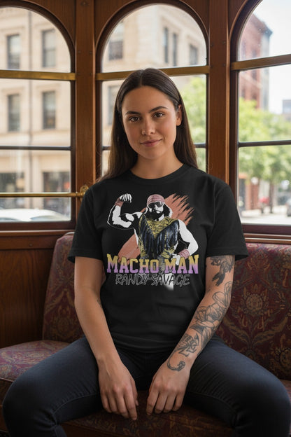 Macho Man Randy Savage Bicep Pose WWE Mens Black T-shirt
