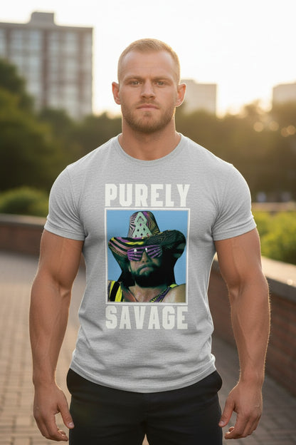 Macho Man Purely Savage Mens Grey T-shirt