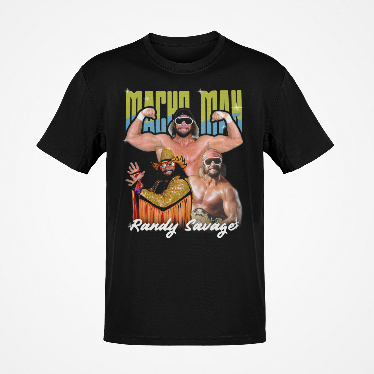 Macho Man Randy Savage Three Pose WWE Mens Black T-shirt