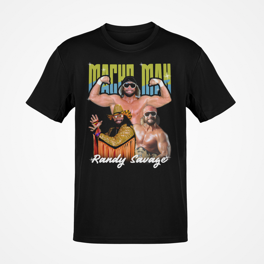 Macho Man Randy Savage Three Pose WWE Mens Black T-shirt