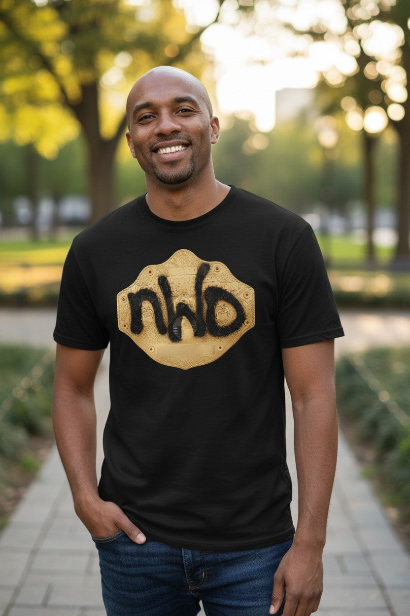 nWo New World Order Spray Paint Title Belt Black T-shirt
