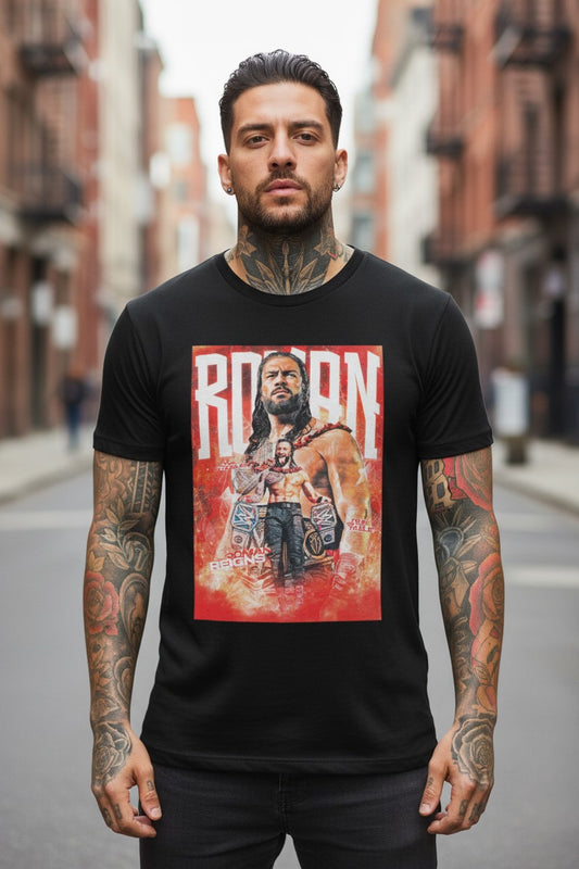 Roman Reigns Poster Print Black T-shirt