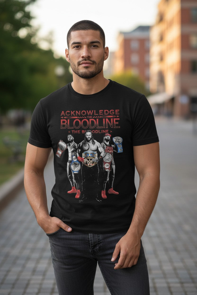 Acknowledge The Bloodline Championship Belts Black T-shirt