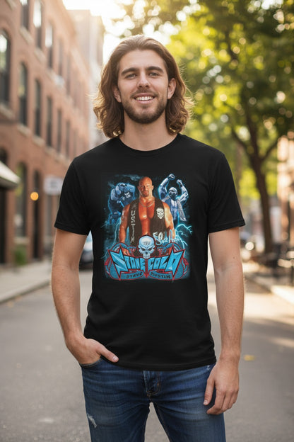 Stone Cold Steve Austin Blue Rattlesnake Hellraiser Mens Black T-shirt