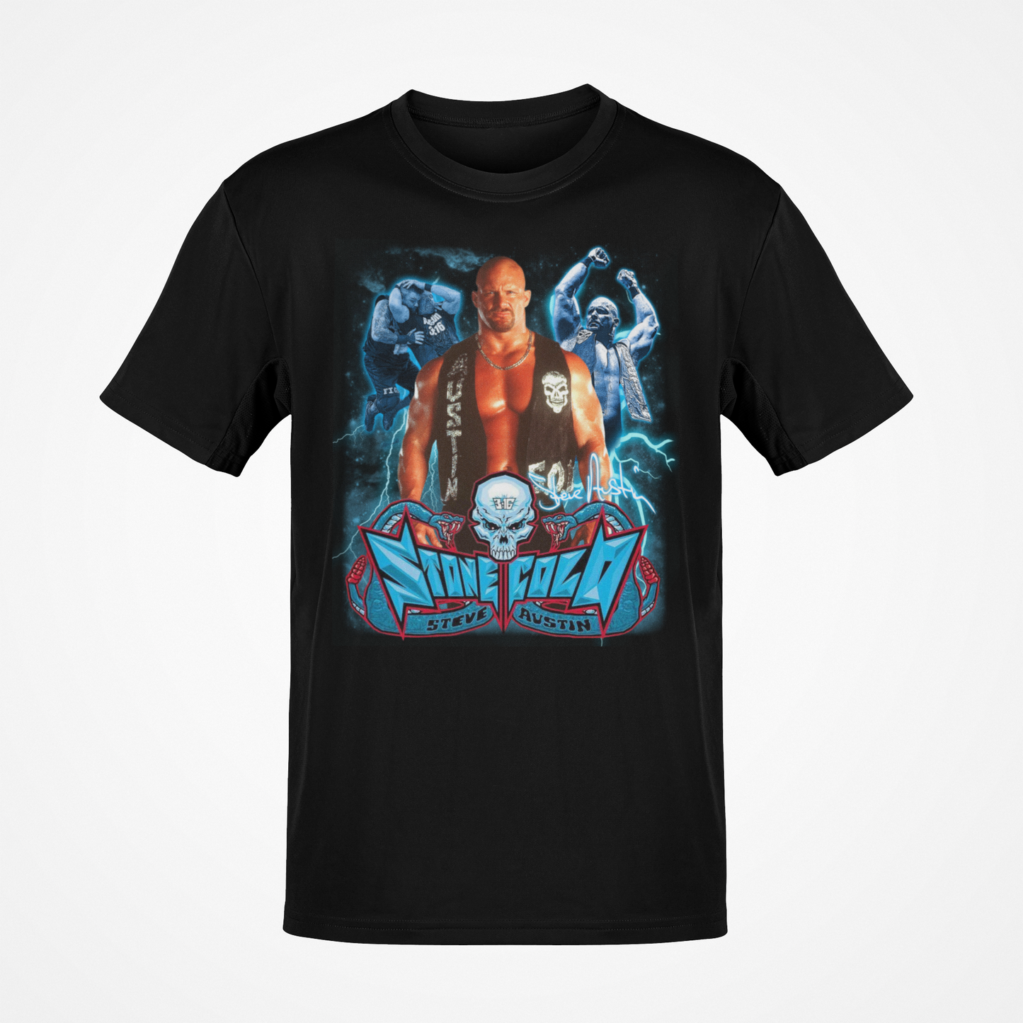 Stone Cold Steve Austin Blue Rattlesnake Hellraiser Mens Black T-shirt